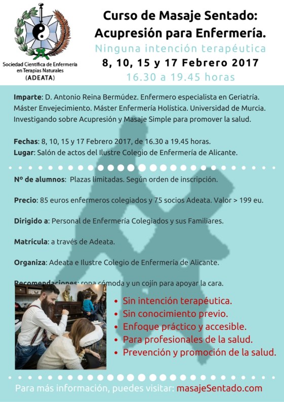 Curso de masaje sentado acupresión para Enfermeras en ADEATA Alicante 2017
