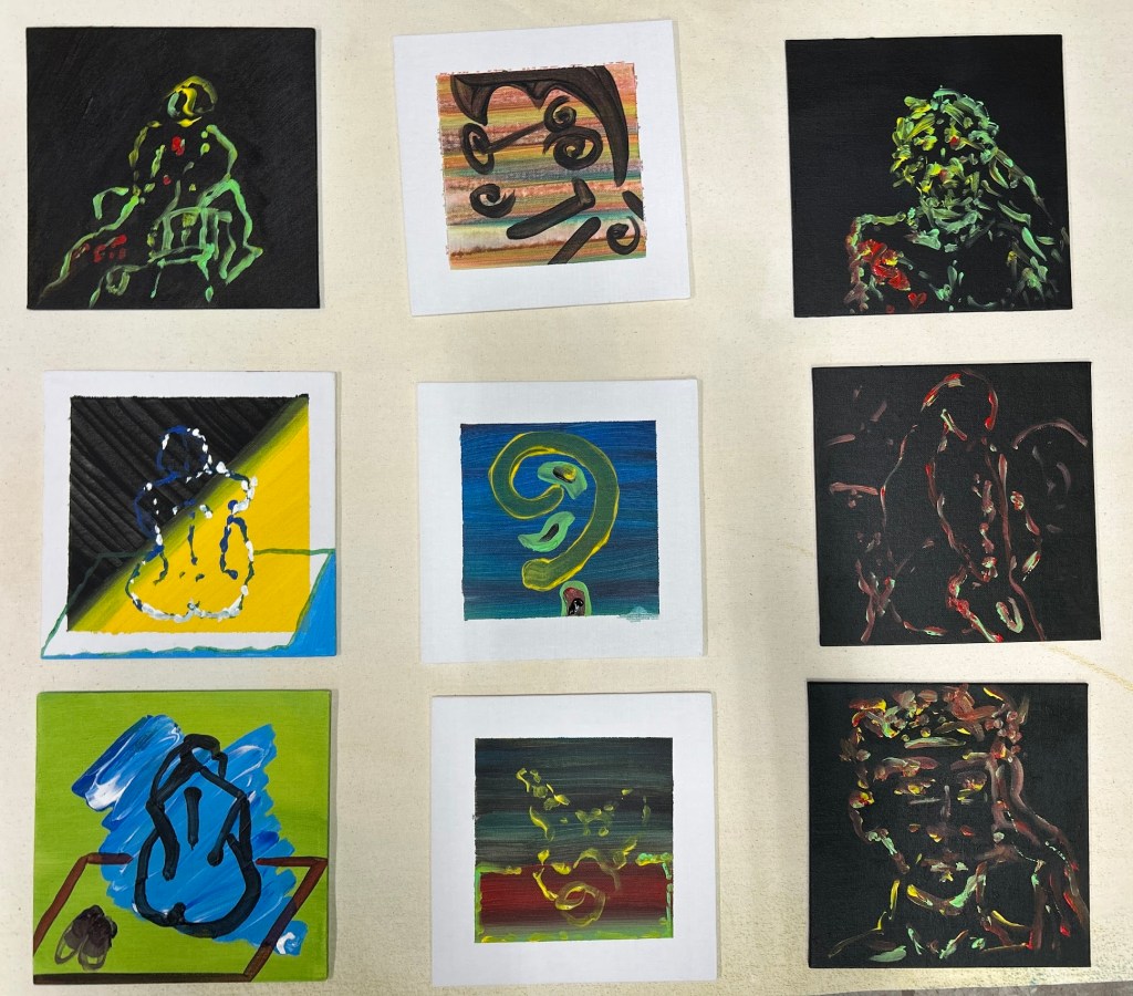 Breve selección de ejercicios con modelo del natural... by antonReina)))
Acrílico sobre lienzos entelados de 20x20cm.